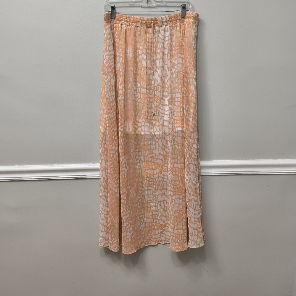 Worthington Sheer Maxi Skirt Orange White  Large Minimalist Summer Beach Preppy